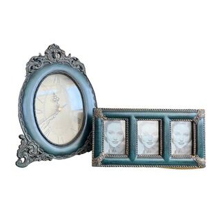 Antique, Traditional Look, Green Clock and Picture Frame